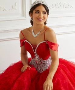 LA Glitter By House Of Wu Shawl Lace Quinceanera Dress By LA Glitter 24095 Quinceañera