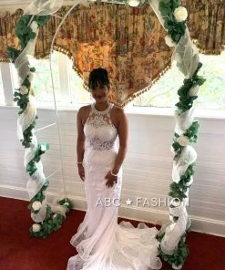 Sheer Lace Applique High Neck Dress By Nox Anabel W901 22 Sheer Lace Applique High Neck Dress By Nox Anabel W901