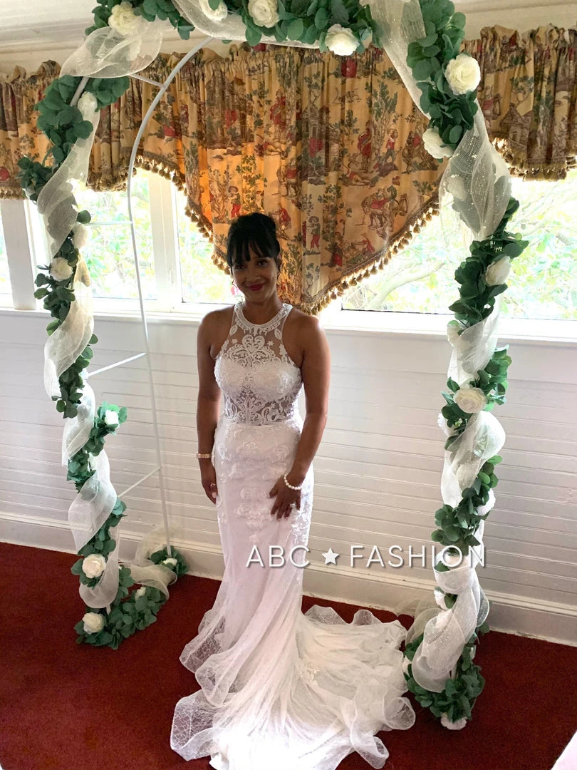 Sheer Lace Applique High Neck Dress By Nox Anabel W901 12 Sheer Lace Applique High Neck Dress By Nox Anabel W901