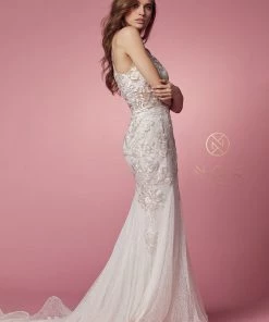 Sheer Lace Applique High Neck Dress By Nox Anabel W901 18 Sheer Lace Applique High Neck Dress By Nox Anabel W901