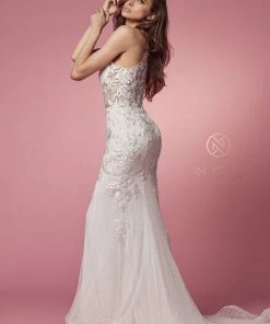 Sheer Lace Applique High Neck Dress By Nox Anabel W901 15 Sheer Lace Applique High Neck Dress By Nox Anabel W901