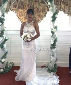 Sheer Lace Applique High Neck Dress By Nox Anabel W901 20 Sheer Lace Applique High Neck Dress By Nox Anabel W901