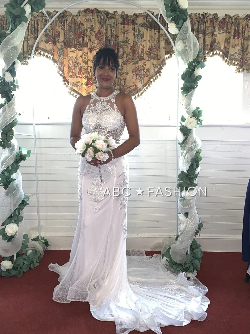 Sheer Lace Applique High Neck Dress By Nox Anabel W901 10 Sheer Lace Applique High Neck Dress By Nox Anabel W901