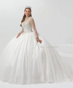 Sheer Long Sleeve Quinceanera Dress By House Of Wu 26009