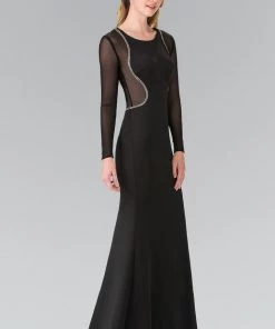 Prom Sheer Long Sleeved Dress With Beaded Accents By Elizabeth K GL2284