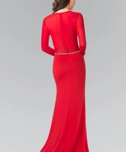 Prom Sheer Long Sleeved Dress With Beaded Accents By Elizabeth K GL2284