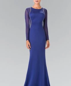 Prom Sheer Long Sleeved Dress With Beaded Accents By Elizabeth K GL2284