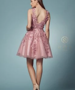 Short 3D Floral Applique Dress By Nox Anabel R708 Prom 23 Short 3D Floral Applique Dress By Nox Anabel R708 Prom