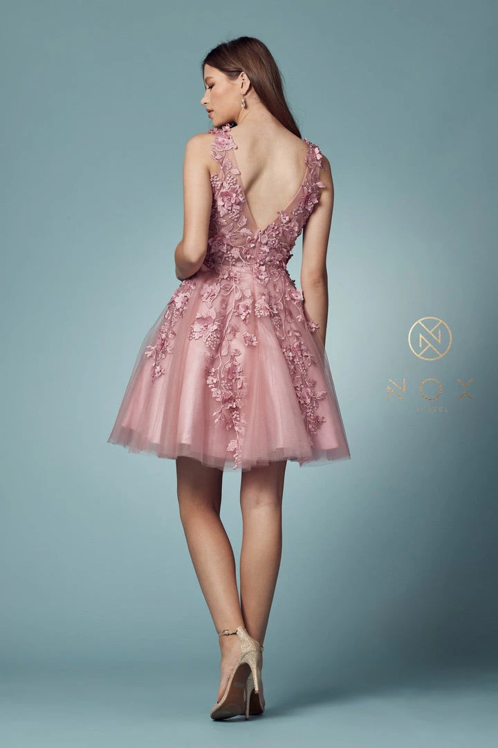 Short 3D Floral Applique Dress By Nox Anabel R708 Prom 12 Short 3D Floral Applique Dress By Nox Anabel R708 Prom