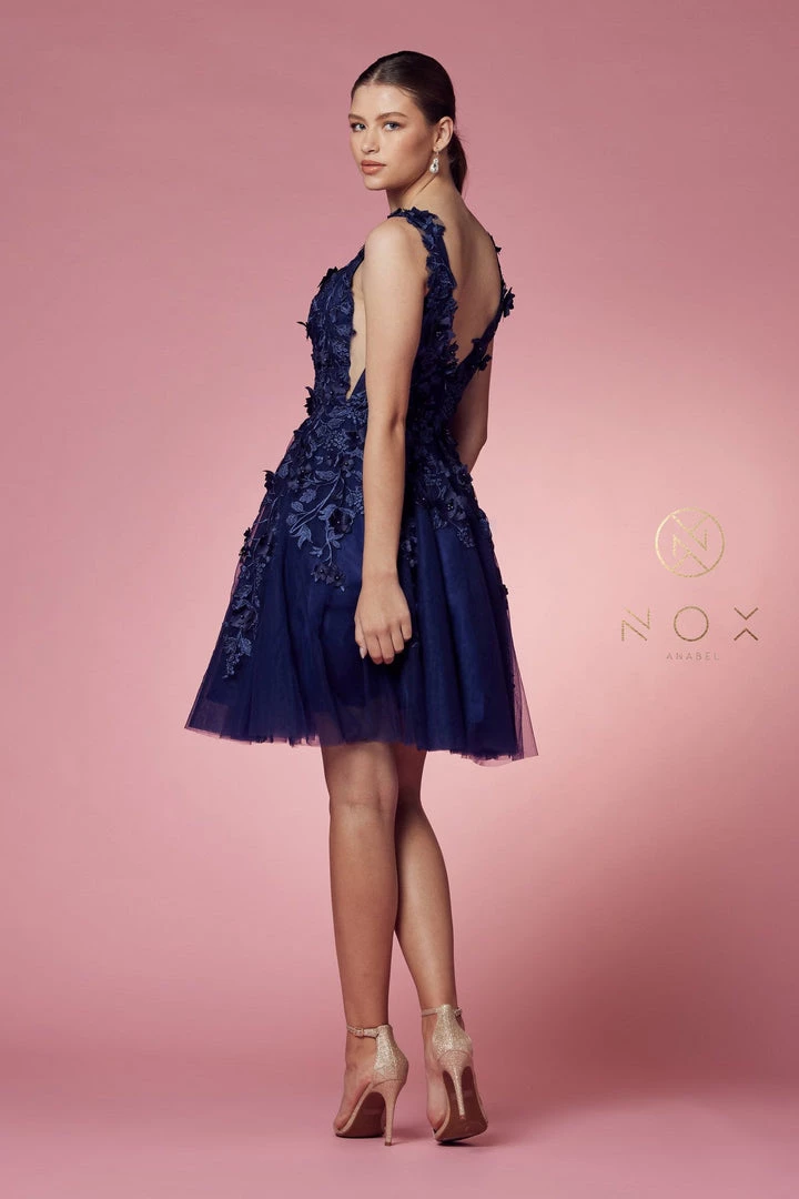 Short 3D Floral Applique Dress By Nox Anabel R708 Prom 4 Short 3D Floral Applique Dress By Nox Anabel R708 Prom