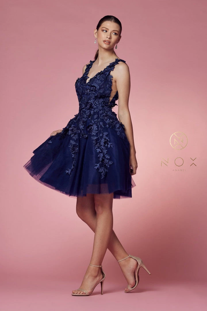 Short 3D Floral Applique Dress By Nox Anabel R708 Prom 6 Short 3D Floral Applique Dress By Nox Anabel R708 Prom