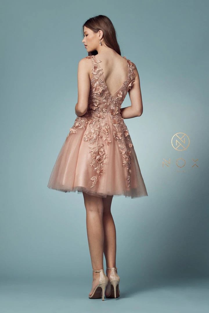 Short 3D Floral Applique Dress By Nox Anabel R708 Prom 9 Short 3D Floral Applique Dress By Nox Anabel R708 Prom
