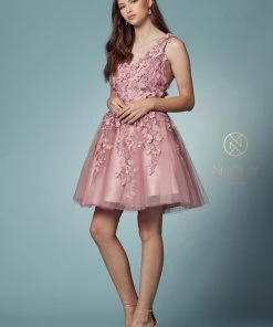 Short 3D Floral Applique Dress By Nox Anabel R708 Prom 24 Short 3D Floral Applique Dress By Nox Anabel R708 Prom