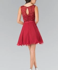 Short Lace Bodice Chiffon Dress By Elizabeth K GS2314 Prom