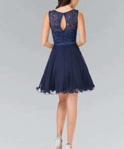 Short Lace Bodice Chiffon Dress By Elizabeth K GS2314 Prom