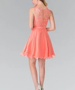 Short Lace Bodice Chiffon Dress By Elizabeth K GS2314 Prom