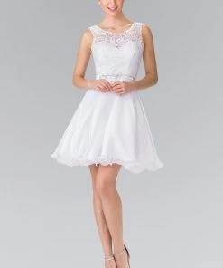 Short Lace Bodice Chiffon Dress By Elizabeth K GS2314 Prom