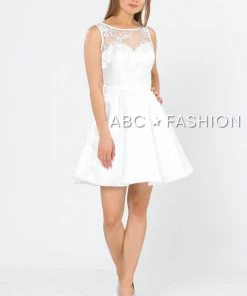 Prom Short A-line Dress With Embroidered Illusion Top By Poly USA 8318