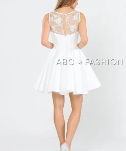 Prom Short A-line Dress With Embroidered Illusion Top By Poly USA 8318