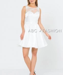 Prom Short A-line Dress With Embroidered Illusion Top By Poly USA 8318