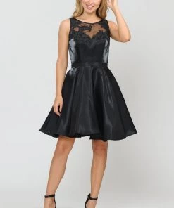 Prom Short A-line Dress With Embroidered Illusion Top By Poly USA 8318