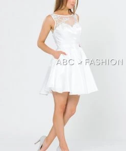 Prom Short A-line Dress With Embroidered Illusion Top By Poly USA 8318