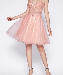Short A-line Glitter Tulle Dress By Cinderella Divine CD0137 Prom
