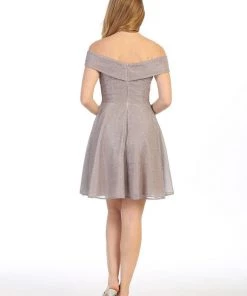 Short A-line Off Shoulder Metallic Dress By Celavie 6506S Prom