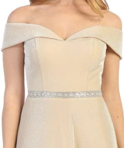 Short A-line Off Shoulder Metallic Dress By Celavie 6506S Prom