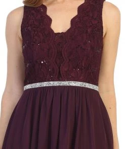 Short A-line Sleeveless Dress With Lace Bodice By Celavie 6467S Prom