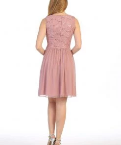 Short A-line Sleeveless Dress With Lace Bodice By Celavie 6467S Prom