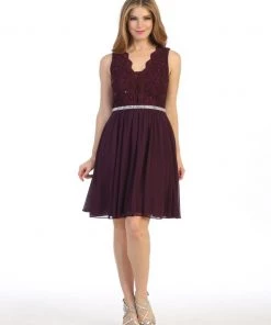 Short A-line Sleeveless Dress With Lace Bodice By Celavie 6467S Prom