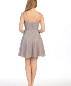 Short A-line Sweetheart Metallic Dress By Celavie 6505S Prom