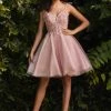 Short Applique Tulle Dress By Cinderella Divine CD0188 Prom