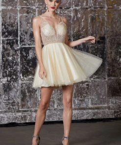Beaded Short Glitter Dress By Cinderella Divine CD0148