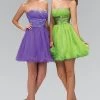 Short Beaded Dress With Pleated Waistband By Elizabeth K GS1052 Prom