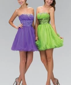 Short Beaded Dress With Pleated Waistband By Elizabeth K GS1052 Prom