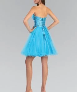 Short Beaded Strapless Ruffled Tulle Dress By Elizabeth K GS1051
