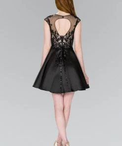 Short Black Dress With Lace Applique By Elizabeth K GS2388