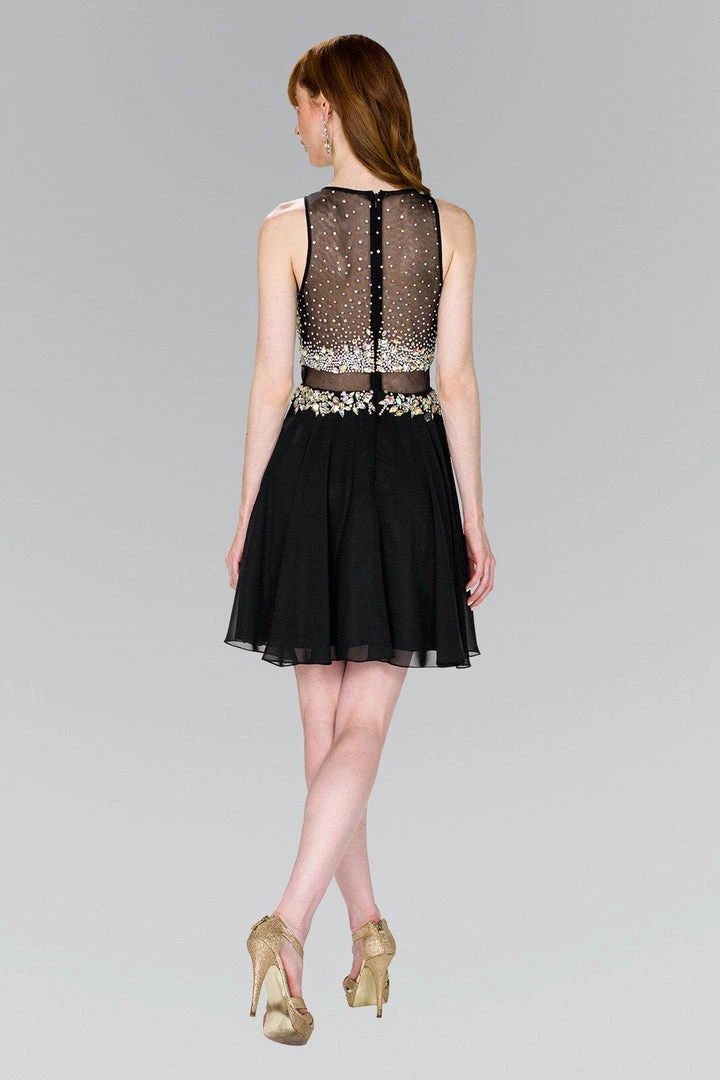 Short Black Illusion Dress With Beaded Bodice By Elizabeth K GS2401 Prom 4 Short Black Illusion Dress With Beaded Bodice By Elizabeth K GS2401 Prom