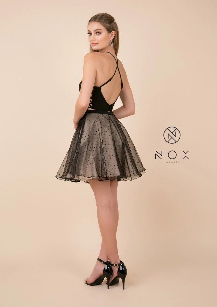 Short Black Two-Piece Dress With Polka Dot Skirt By Nox Anabel M659 4 Short Black Two-Piece Dress With Polka Dot Skirt By Nox Anabel M659
