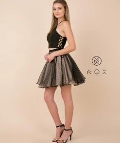 Short Black Two-Piece Dress With Polka Dot Skirt By Nox Anabel M659 10 Short Black Two-Piece Dress With Polka Dot Skirt By Nox Anabel M659