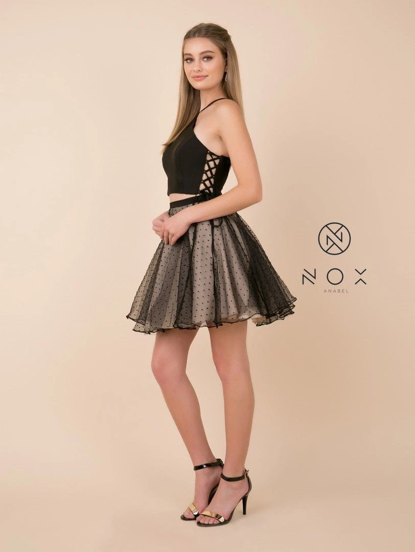 Short Black Two-Piece Dress With Polka Dot Skirt By Nox Anabel M659 5 Short Black Two-Piece Dress With Polka Dot Skirt By Nox Anabel M659