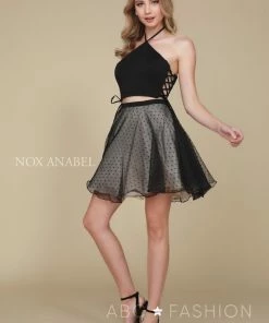 Short Black Two-Piece Dress With Polka Dot Skirt By Nox Anabel M659 12 Short Black Two-Piece Dress With Polka Dot Skirt By Nox Anabel M659