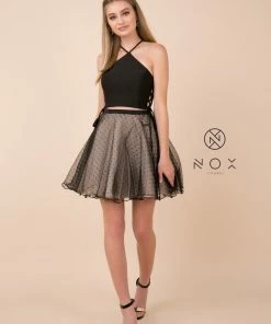 Short Black Two-Piece Dress With Polka Dot Skirt By Nox Anabel M659