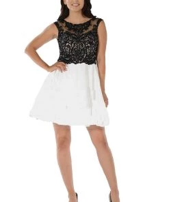 Short Black/Aqua Dress With Embroidered Bodice By Poly USA Prom