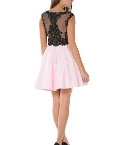 Short Black/Aqua Dress With Embroidered Bodice By Poly USA Prom