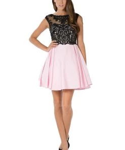 Short Black/Aqua Dress With Embroidered Bodice By Poly USA Prom