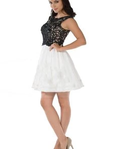 Short Black/White Dress With Embroidered Bodice By Poly USA