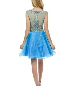 Short Blue Dress With Embellished Bodice By Poly USA Prom
